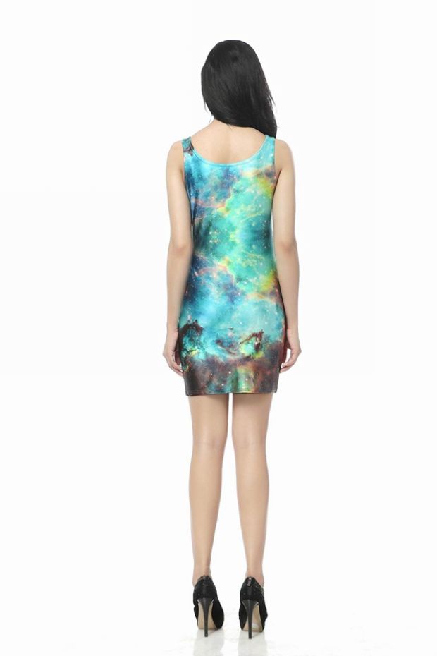 Galaxy Stars and Moon Light Blue Sleeveless Dress